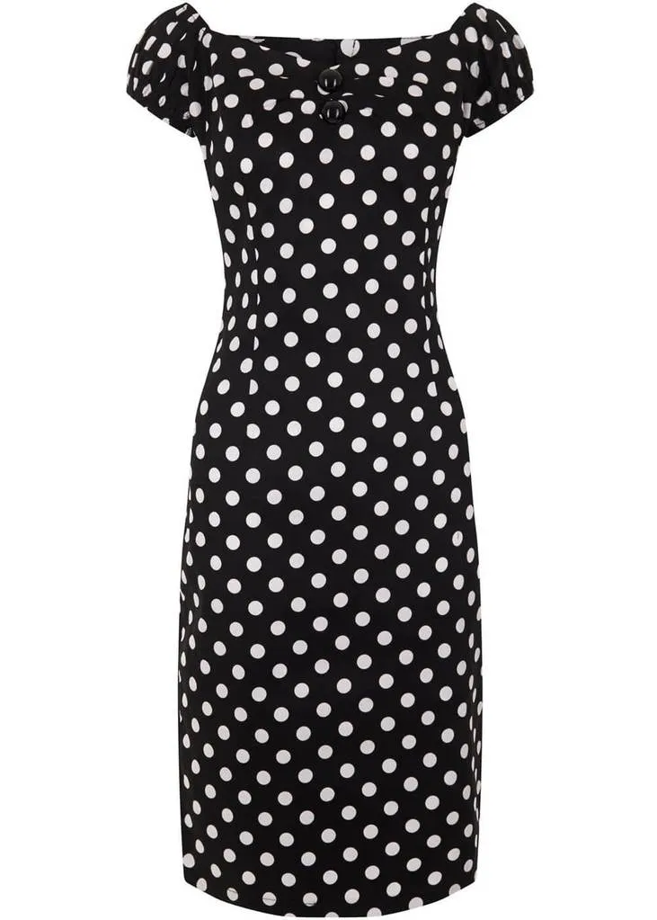 Collectif Dolores Polkadot 50's Pencil Dress Black