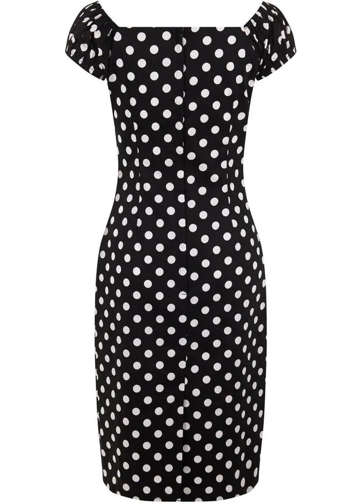 Collectif Dolores Polkadot 50's Pencil Dress Black