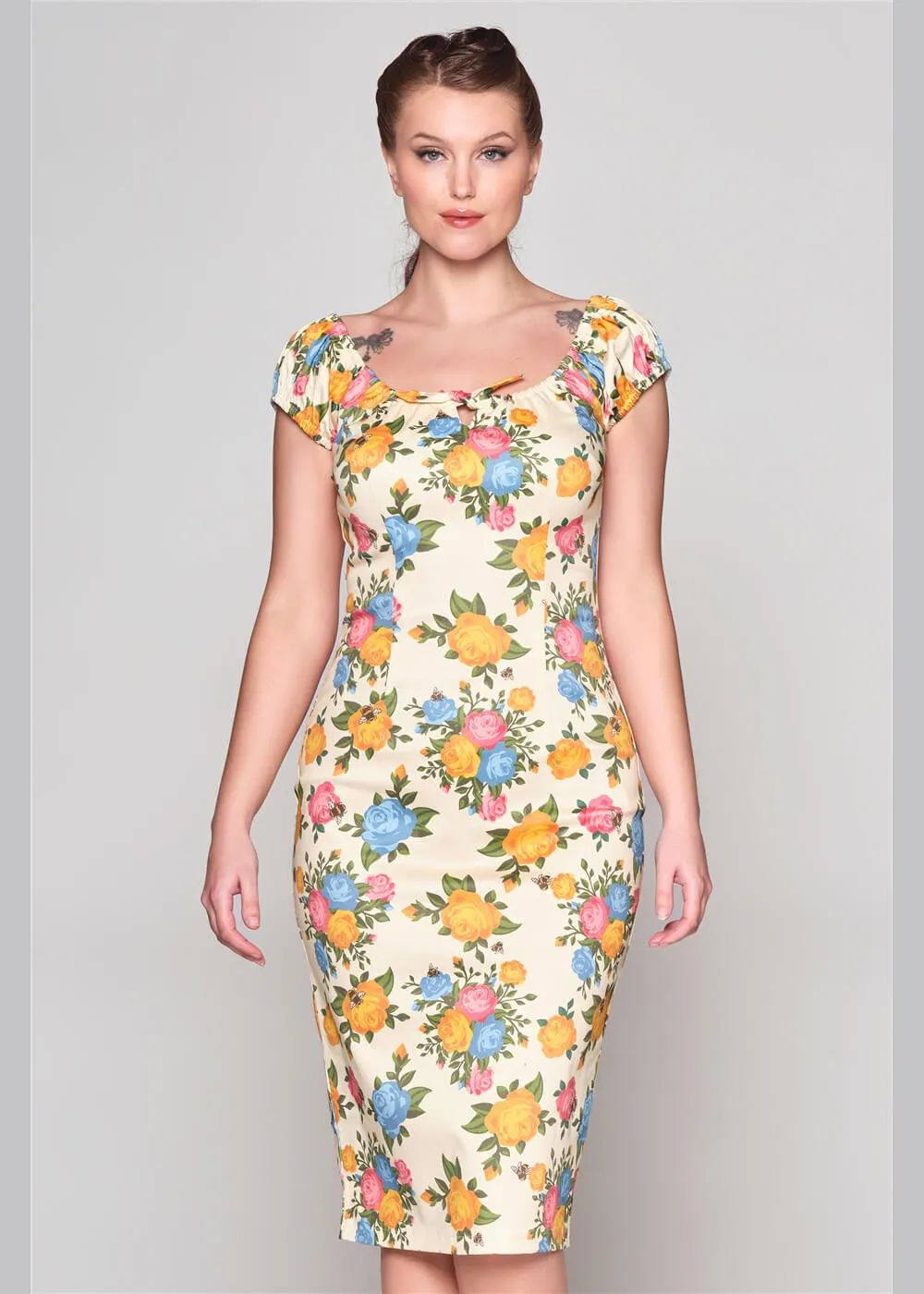 Collectif Lorena Rose Garden 50's Pencil Dress Multi