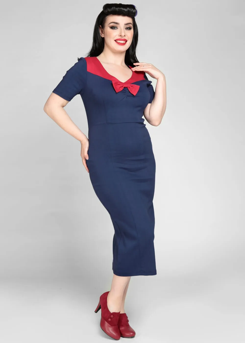 Collectif Margret 50's Pencil Dress Navy