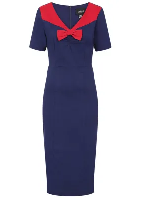 Collectif Margret 50's Pencil Dress Navy