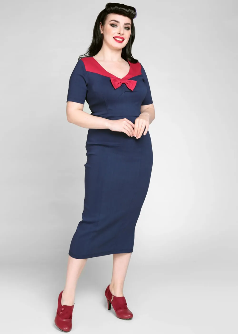 Collectif Margret 50's Pencil Dress Navy