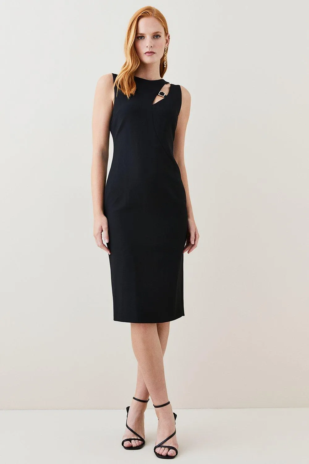 Compact Stretch Chain Detail Pencil Midi Dress | Karen Millen