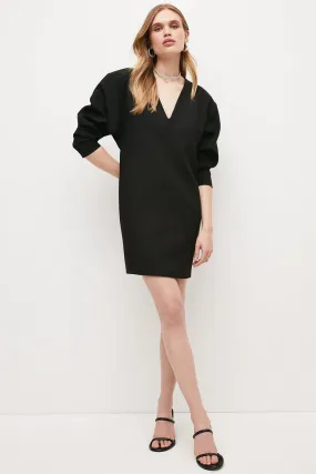 Compact Stretch Sleeved V Neck Pencil Mini Dress | Karen Millen