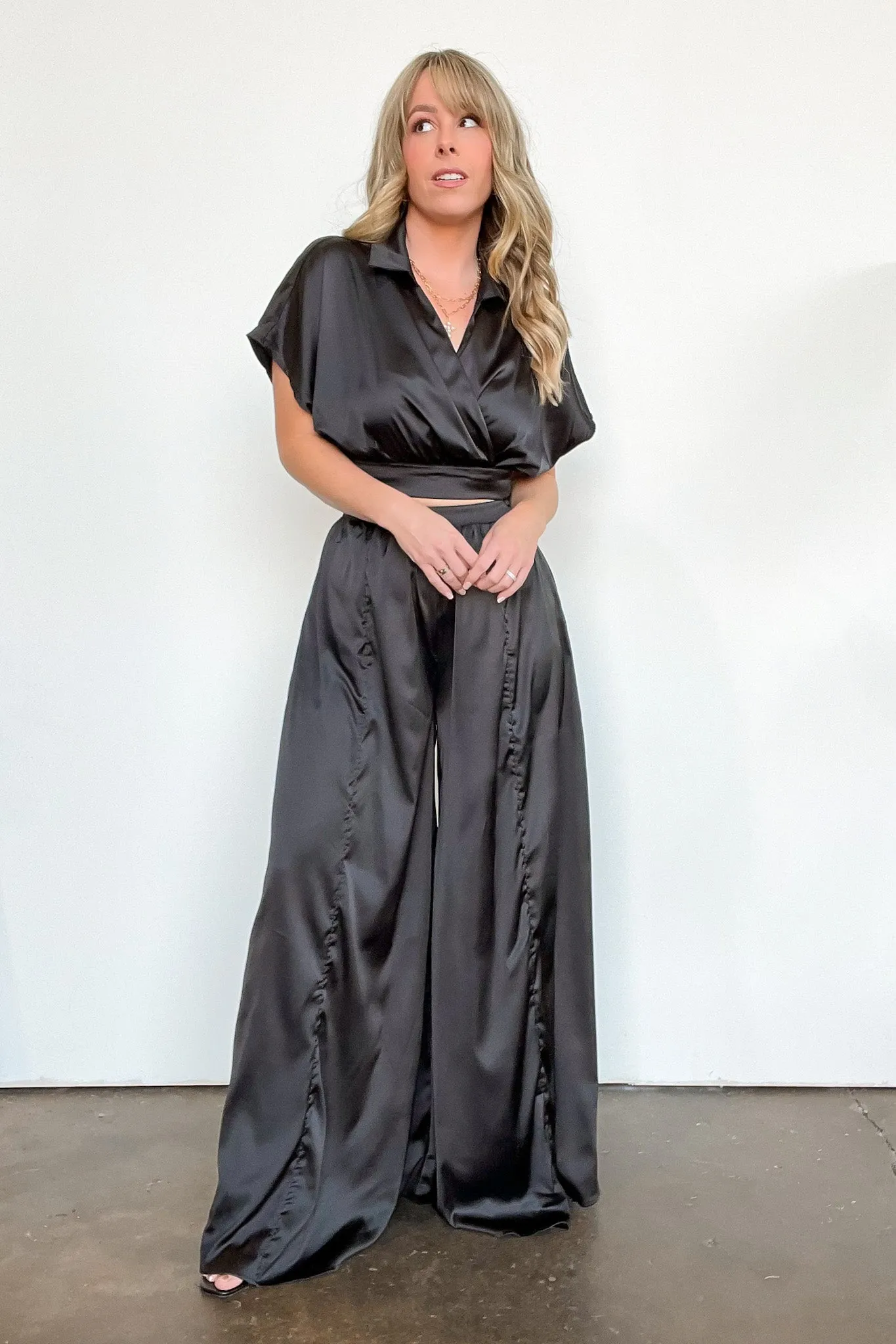 Coy Perfection Satin Wrap Surplice Top - FINAL SALE