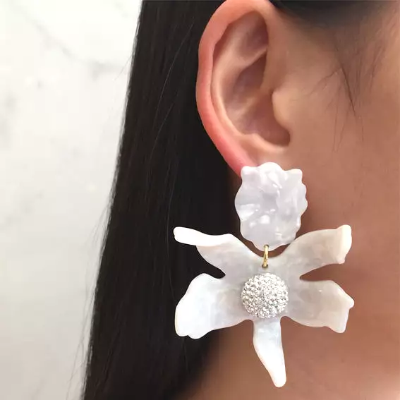 Crystal Lily Clip-on Earrings, Mother of Pearl