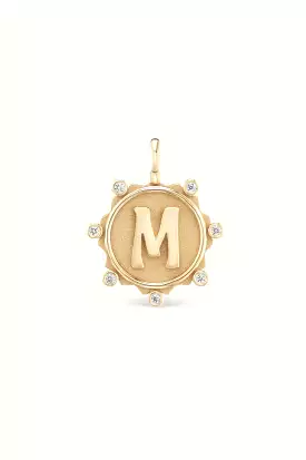 Diamond Borador Alphabet Coin Charm - 14k Yellow Gold