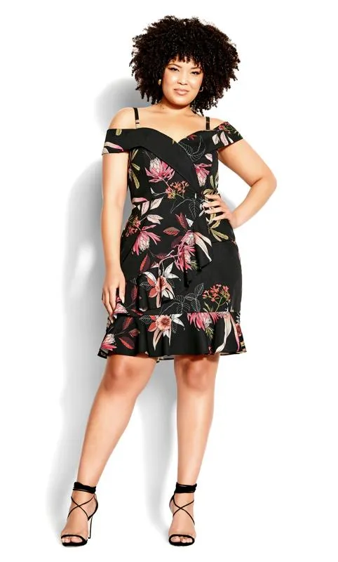 Evans Black Floral Cold Shoulder Wrap Mini Dress