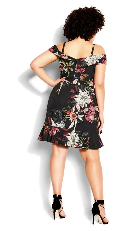 Evans Black Floral Cold Shoulder Wrap Mini Dress