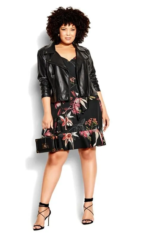 Evans Black Floral Cold Shoulder Wrap Mini Dress