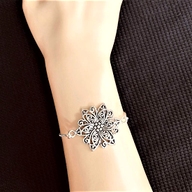 Fancy Silver Flower Chain Adjustable Bracelet