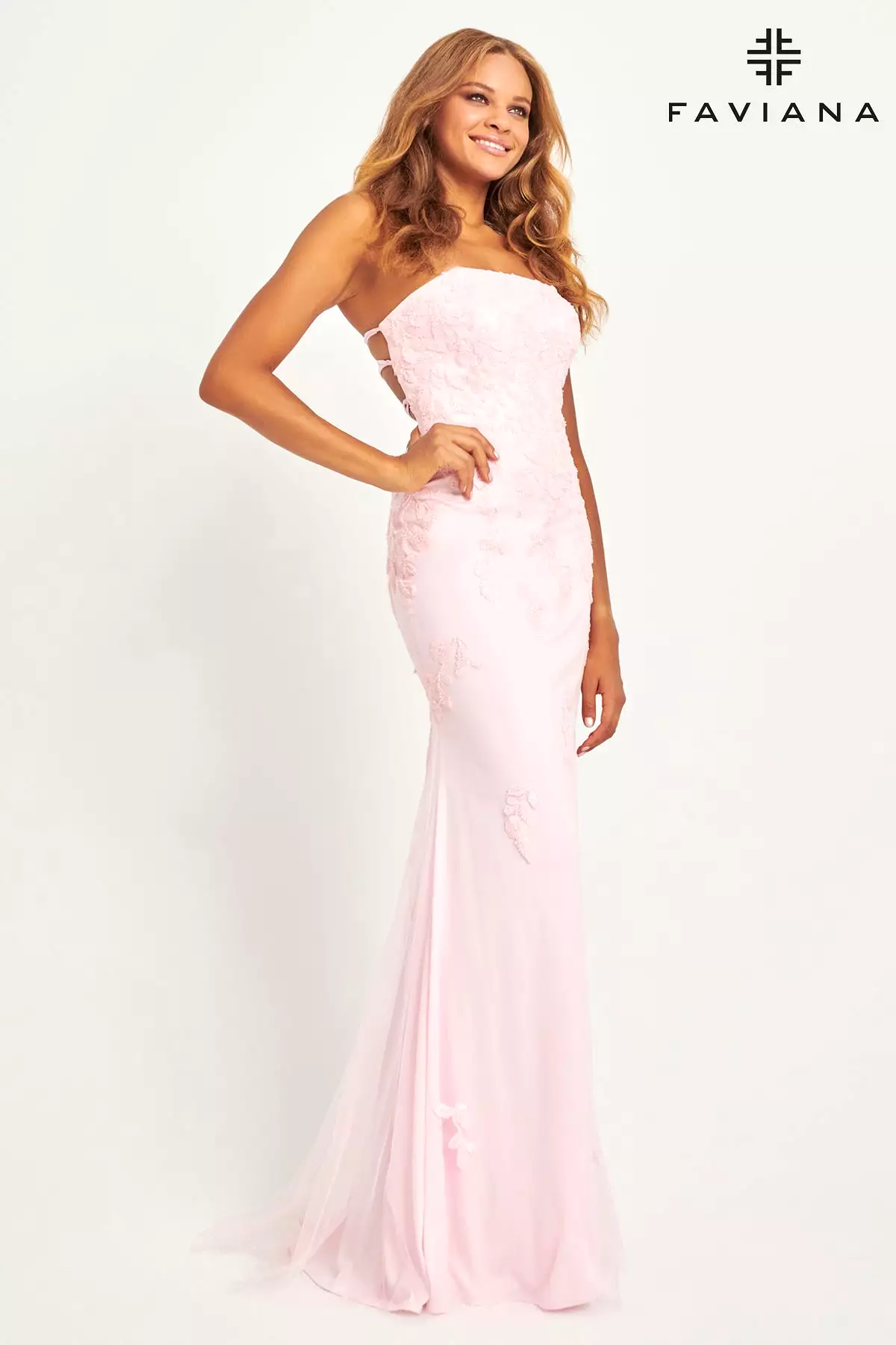 Faviana style 11004 Strapless Tulle And Lace Appliqué Dress For Prom