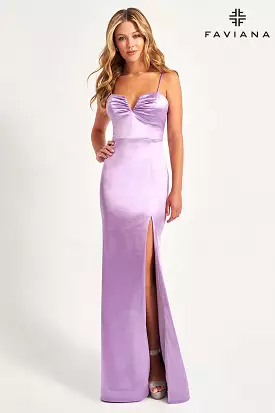 Faviana style 11025 Satin Prom Dress With V-Neck Detail And Open Back