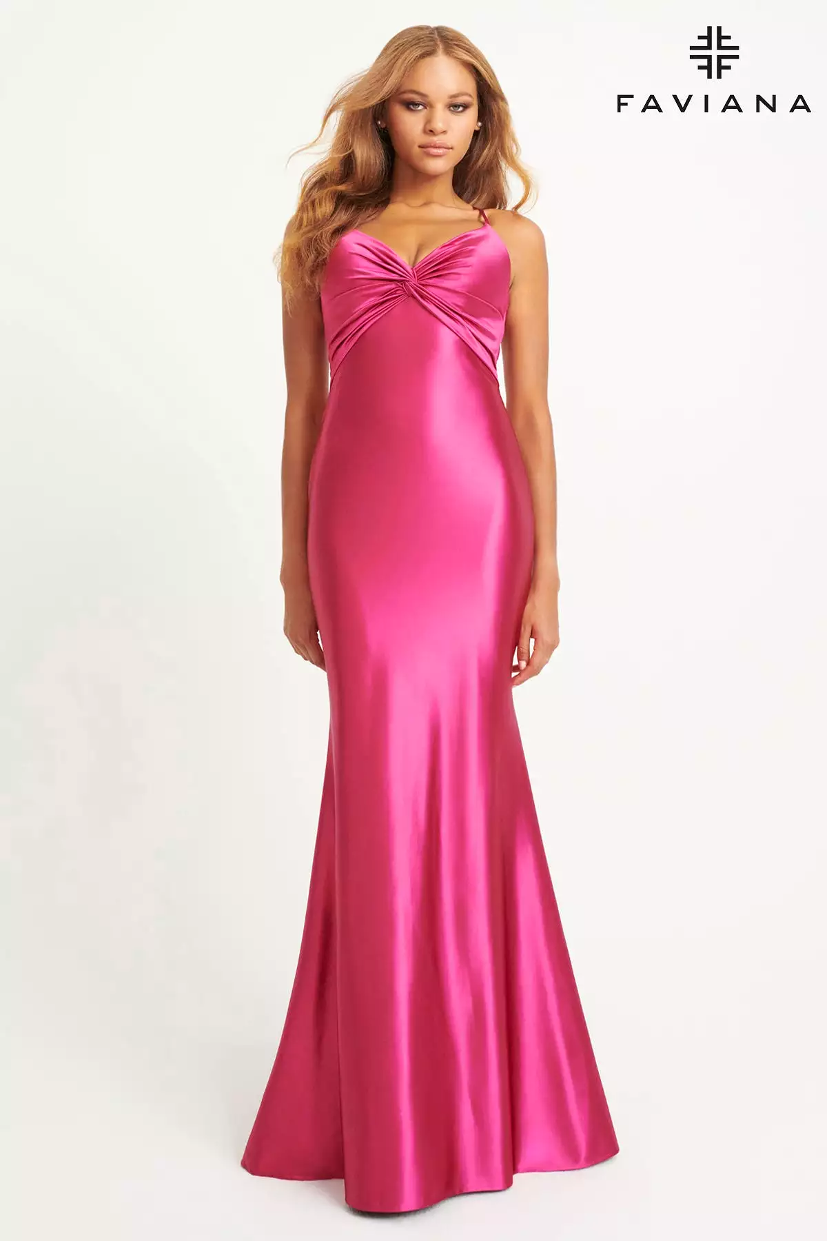 Faviana style 11034 Sleek Satin Long Dress For Prom With Knot Bustier