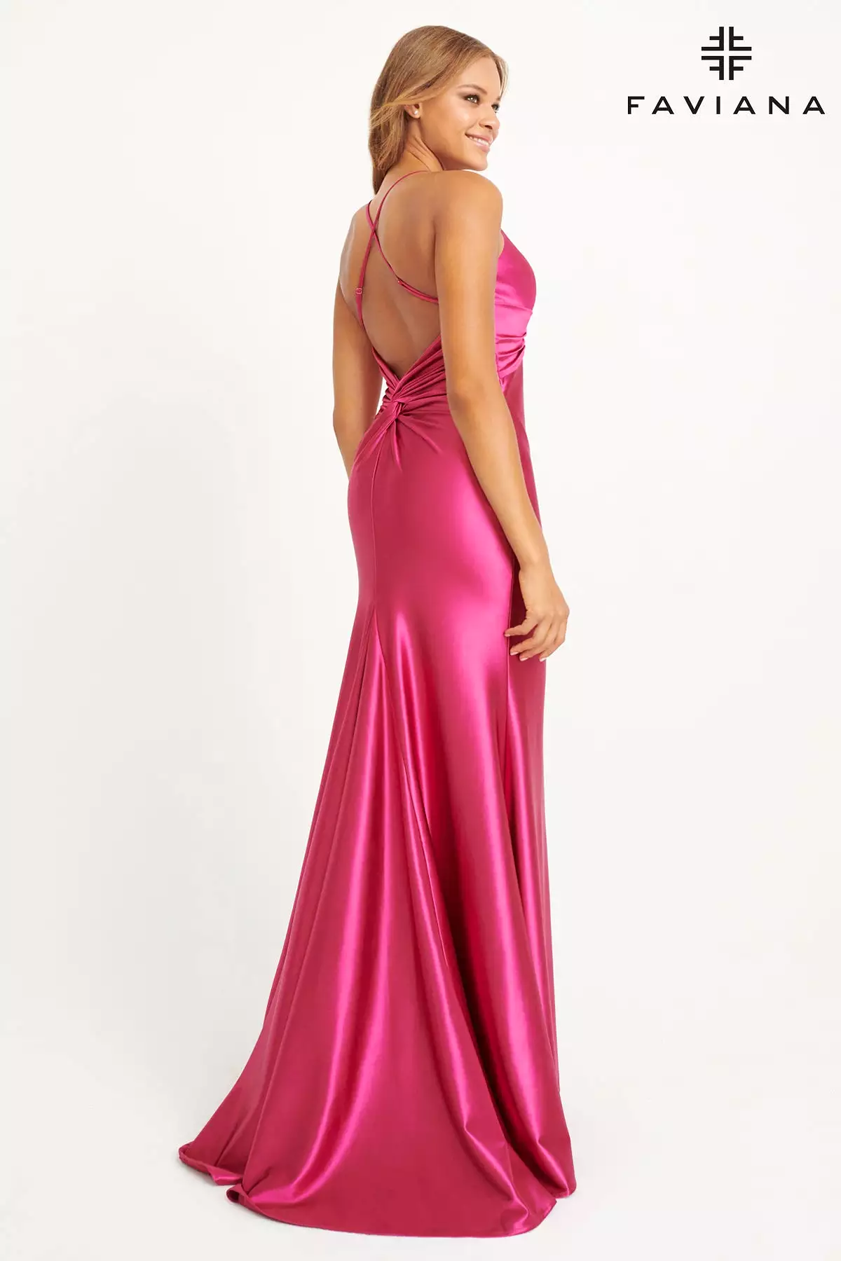 Faviana style 11034 Sleek Satin Long Dress For Prom With Knot Bustier