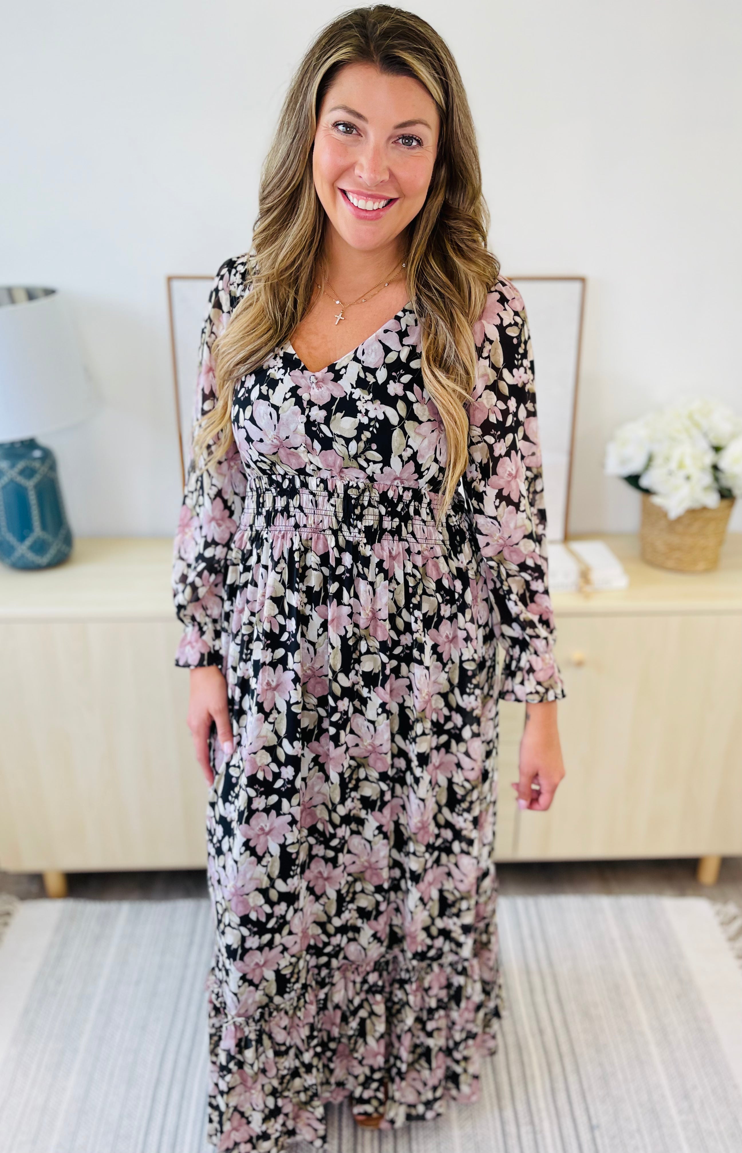 *Francine Floral V Neck Maxi Dress*