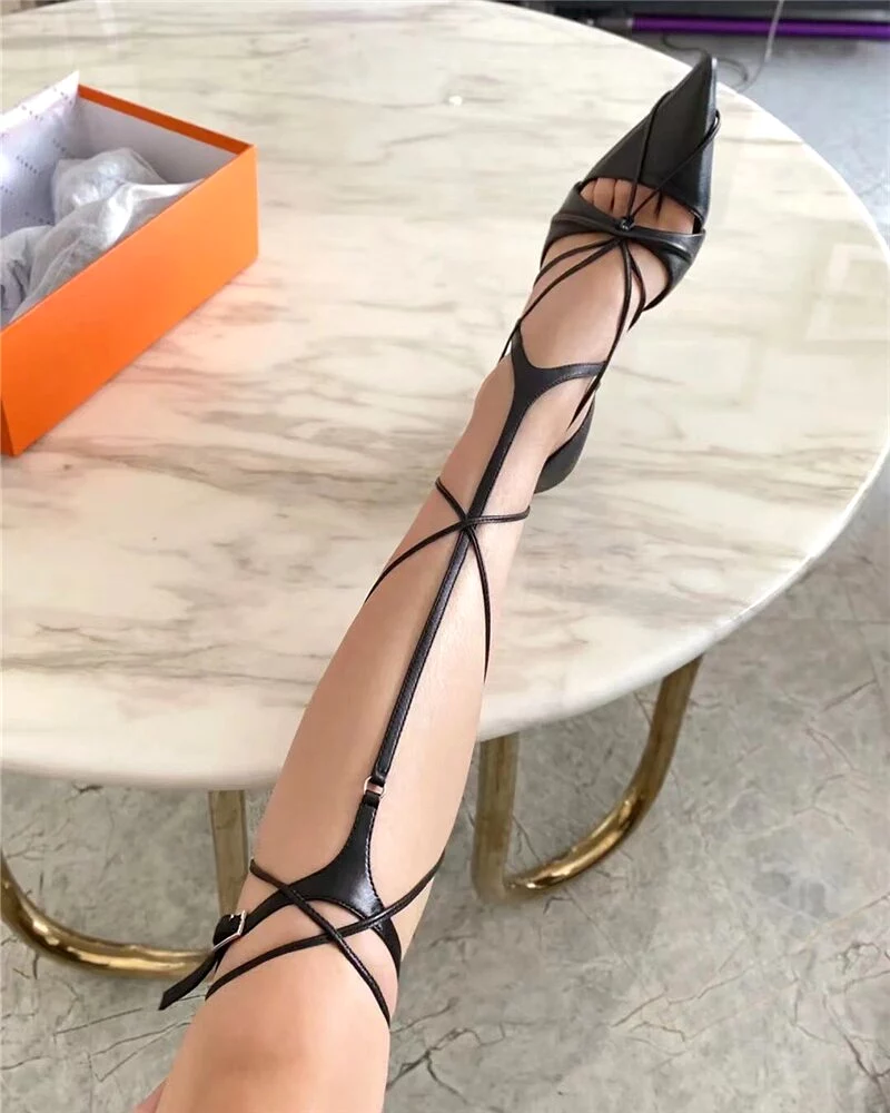 Gladiator Sandals High Heel Prom Dress Shoes Woman Summer Boots Pointed Toe Lace-up Women Pumps Stiletto