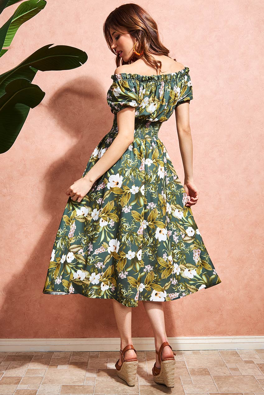 Goddiva Off The Shoulder Floral Midi Dress