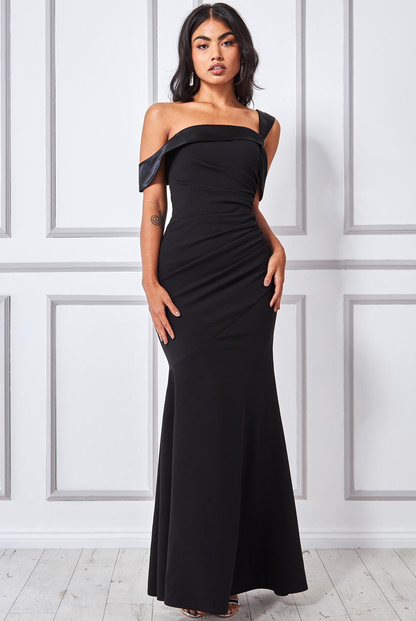 Goddiva One Shoulder Satin Band Maxi Dress