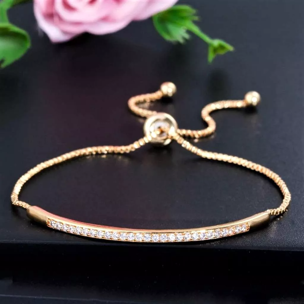 Gold or Silver CZ Bar Adjustable Bracelet