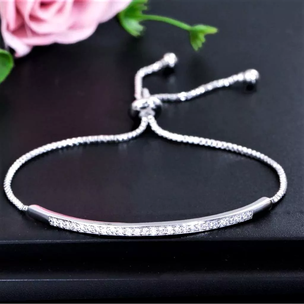 Gold or Silver CZ Bar Adjustable Bracelet