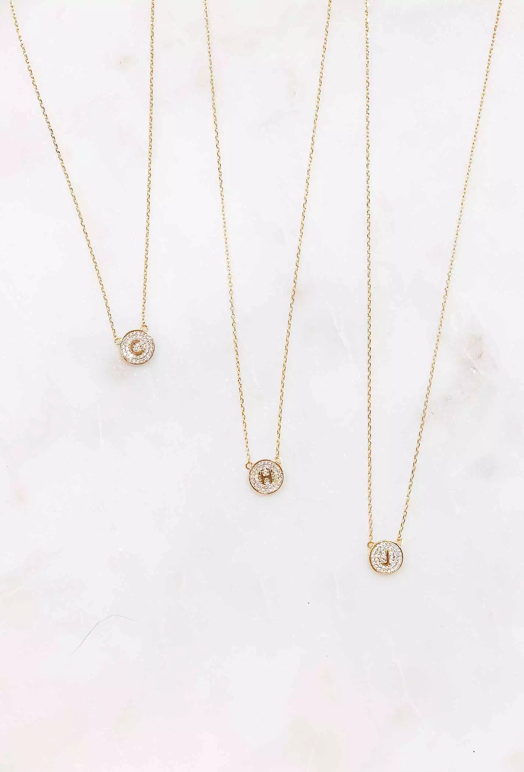 Gold Pave Coin Initial Necklace