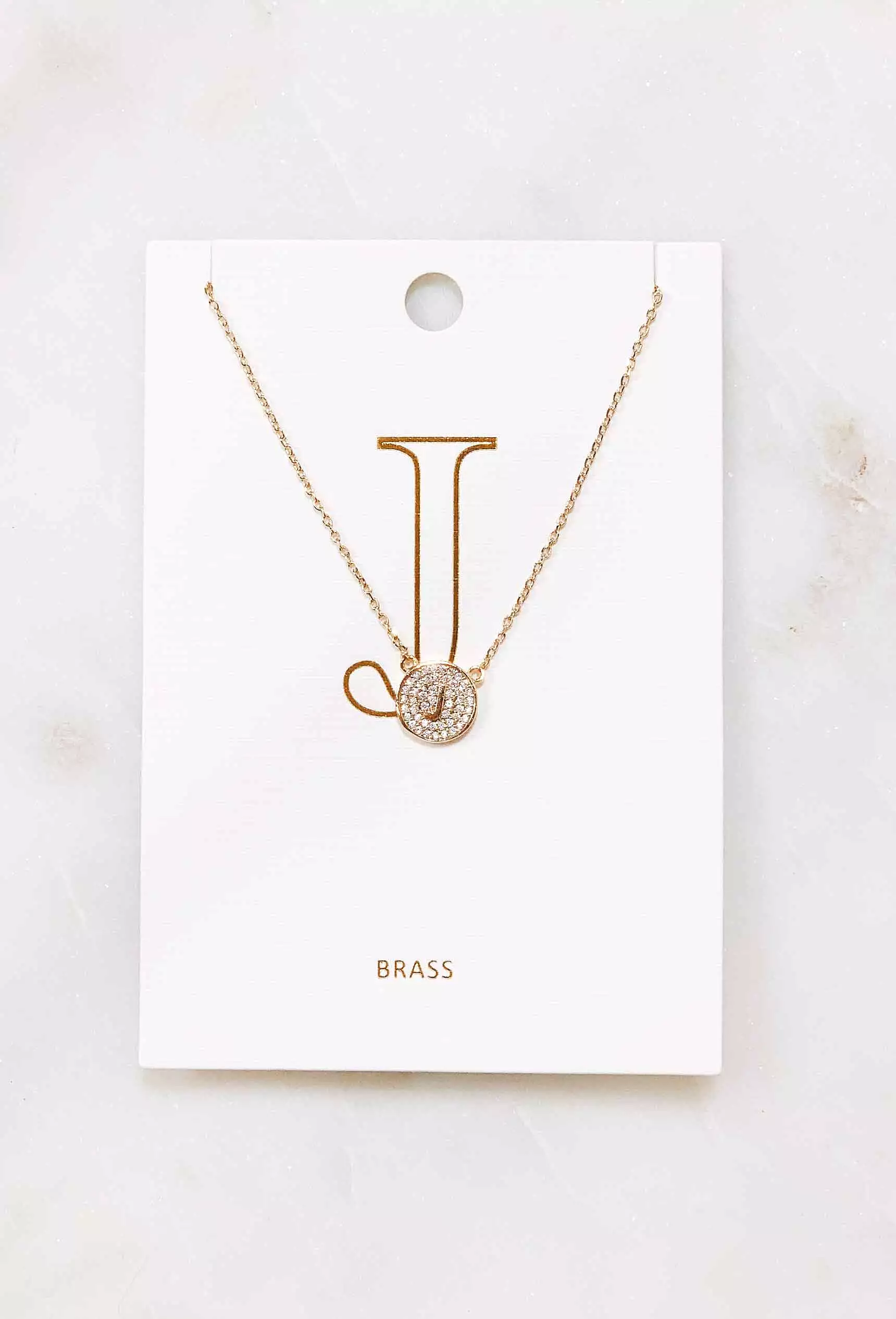 Gold Pave Coin Initial Necklace