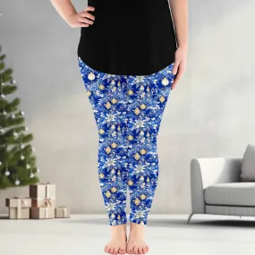 Golden Blue Christmas Leggings w/ Pockets