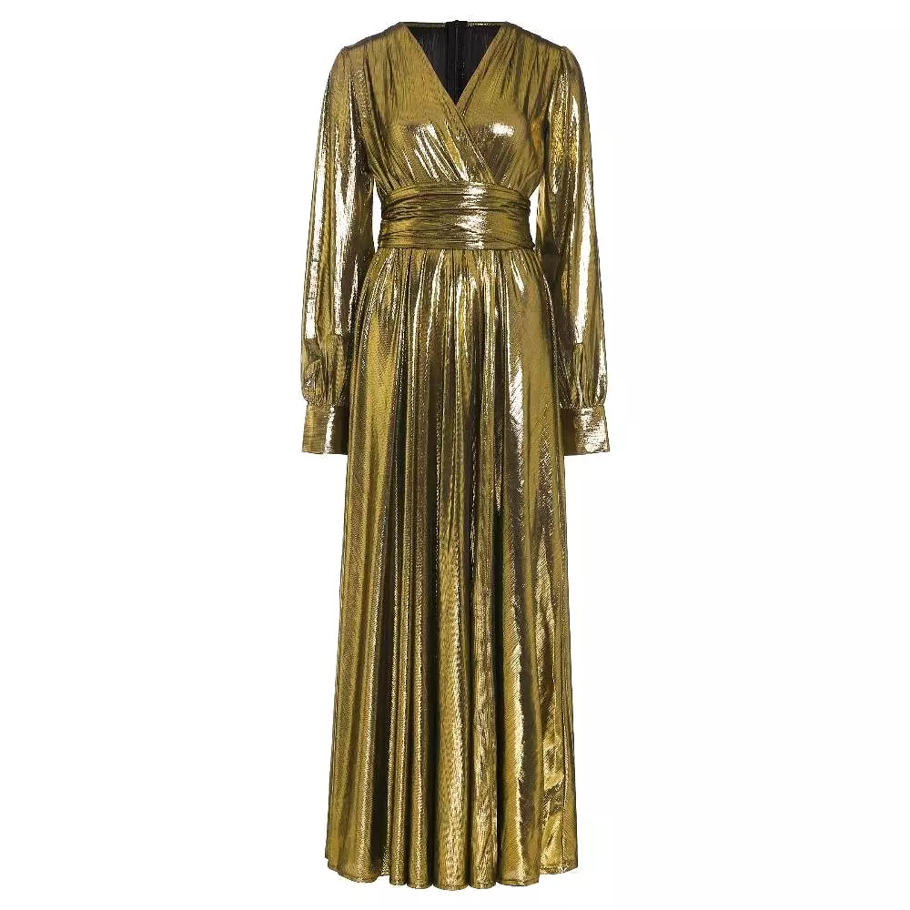 Golden Glitter Lantern Sleeve Maxi Dress