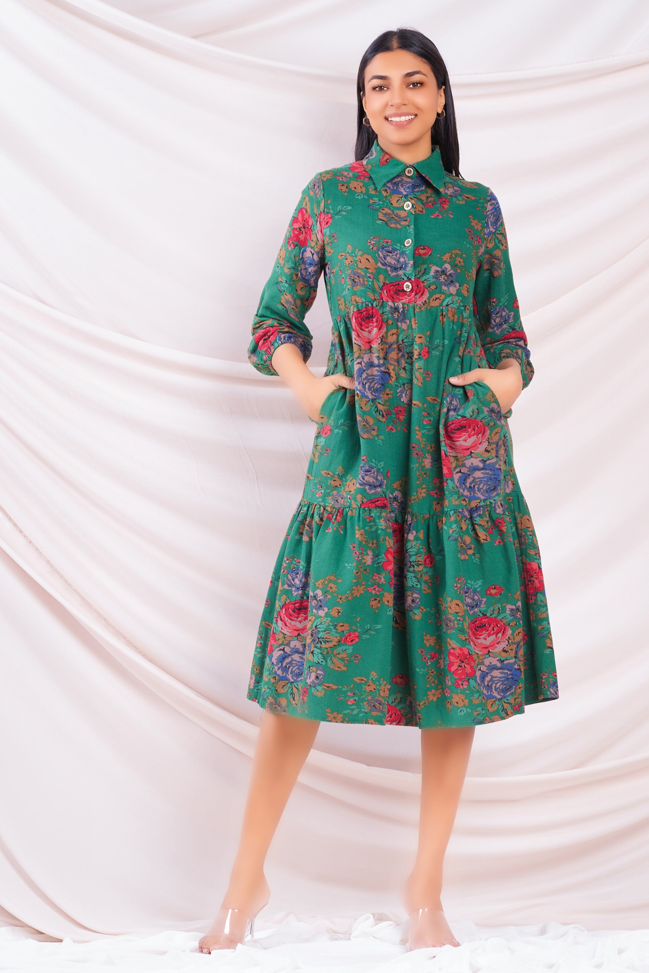 Green Printed Shirt Dress