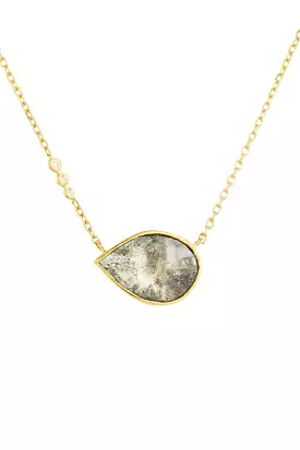 Grey Diamond & Three Diamonds Necklace - 14k Yellow Gold