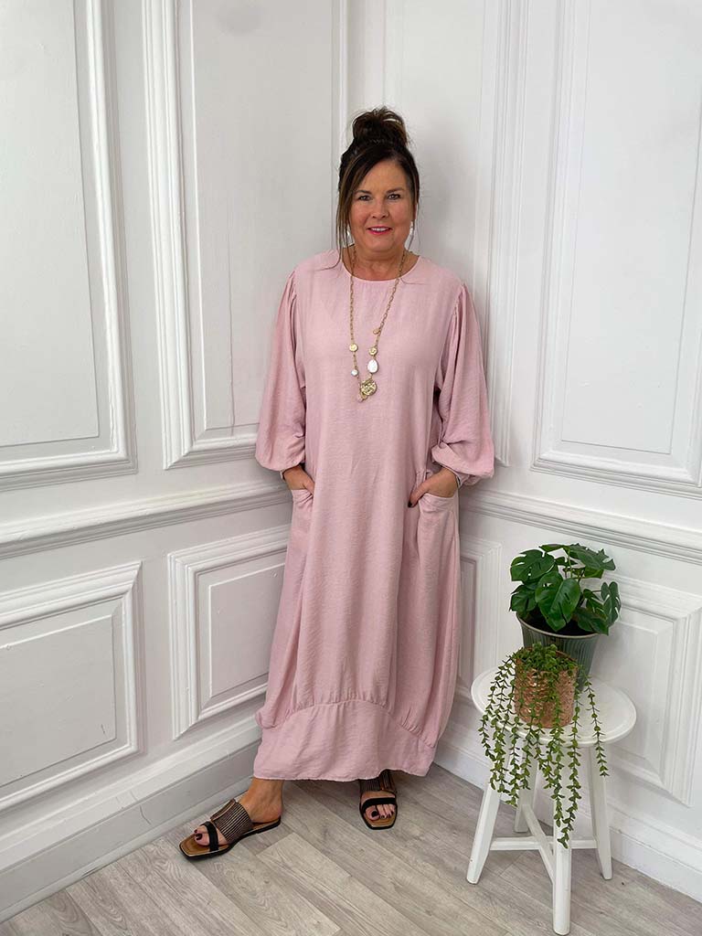 I.D Balloon Sleeve Pocket Maxi Dress - Rose