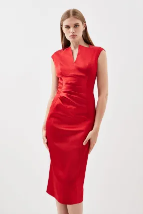 Italian Satin Envelope Neck Pencil Tailored Midi Dress | Karen Millen