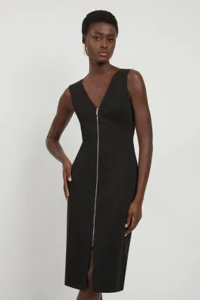 Italian Structured Stretch Zip Through Pencil Tailored Midaxi Dress | Karen Millen