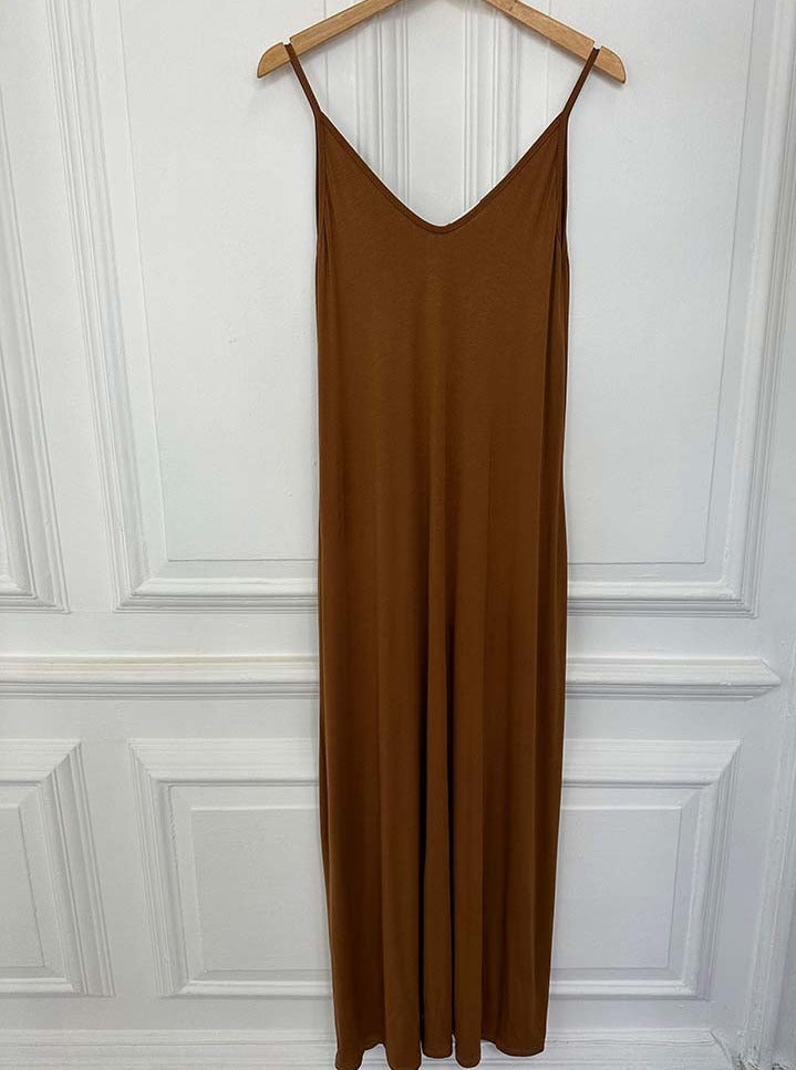 Jersey Spaghetti Strap Maxi Dress - Copper