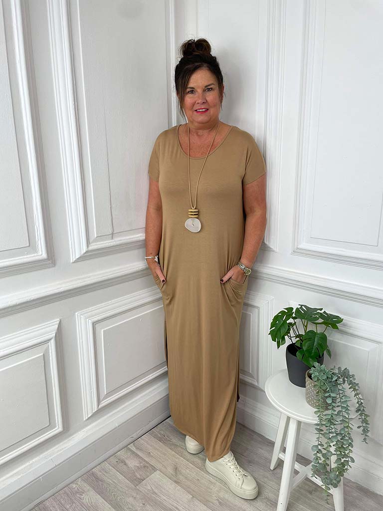 Jersey T-Shirt Maxi Dress - Caramel