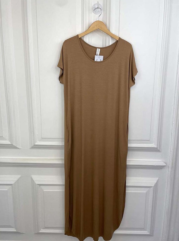 Jersey T-Shirt Maxi Dress - Caramel