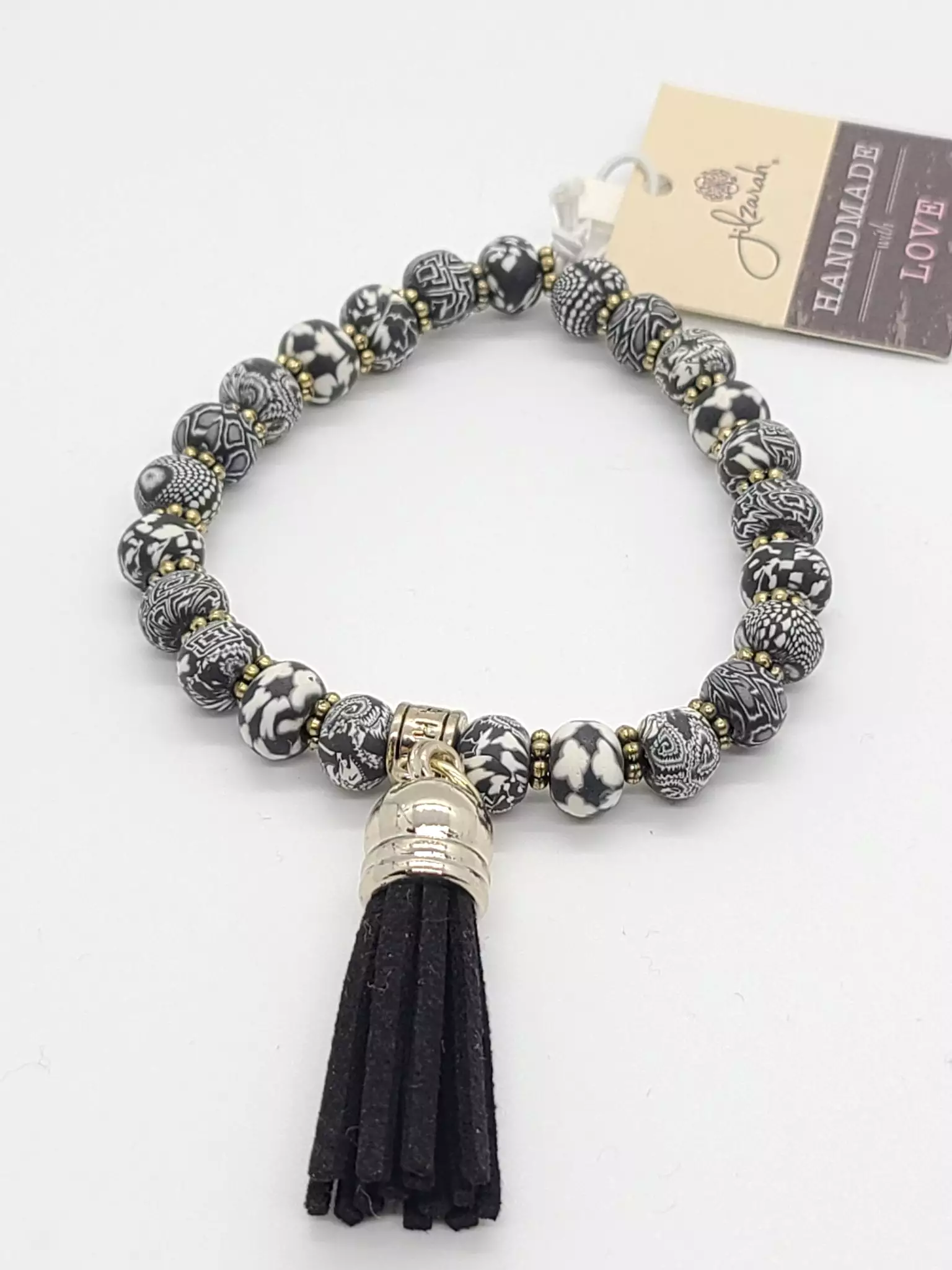 Jilzarah Black White Stretchy Beaded Bracelet