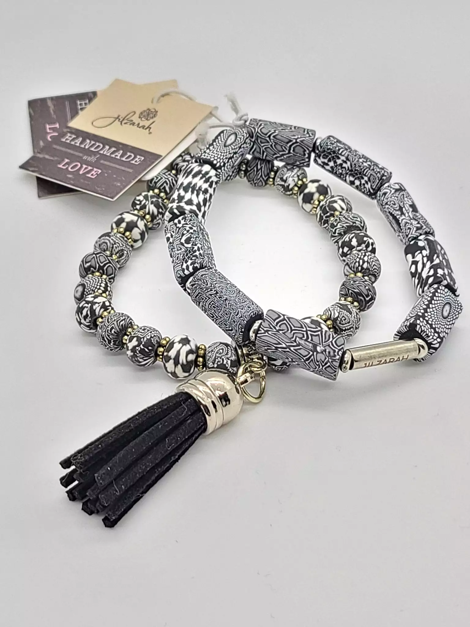 Jilzarah Black White Stretchy Beaded Bracelet