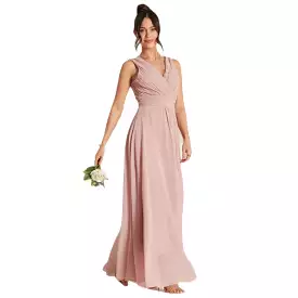 Jolie Moi Blush Pink V-Neck Pleated Bodice Maxi Dress