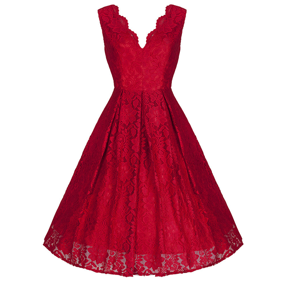 Jolie Moi Vintage Red Embroidered Lace 50s Swing Occasion Dress