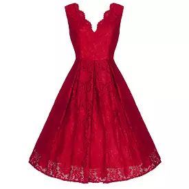 Jolie Moi Vintage Red Embroidered Lace 50s Swing Occasion Dress