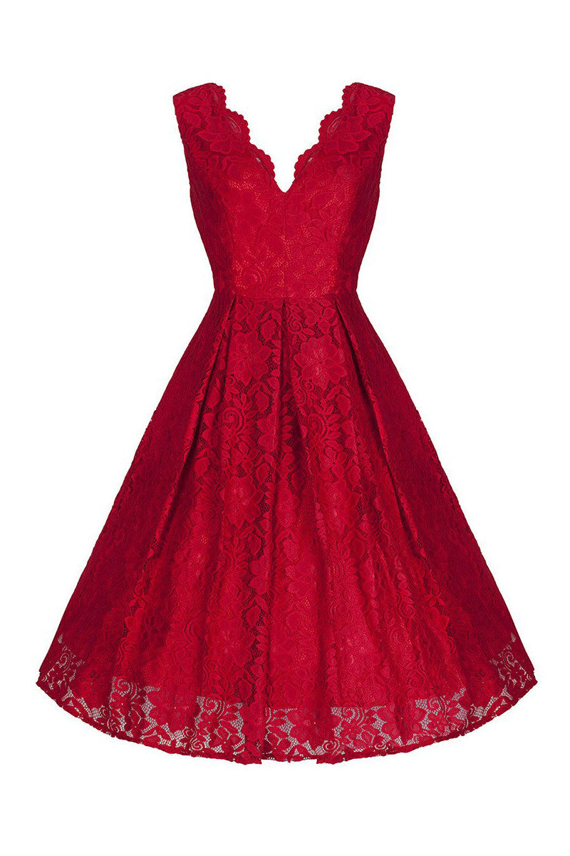 Jolie Moi Vintage Red Embroidered Lace 50s Swing Occasion Dress