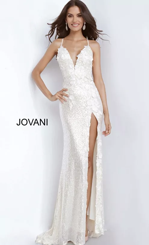 Jovani 1012 Floral Appliques Backless Prom Dress