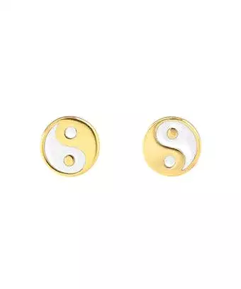 Kris Nations Yin and Yang Enamel Stud Earrings - White/Gold