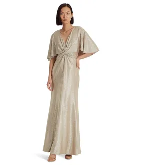 LAUREN Ralph Lauren Foil-Print Jersey Cape Gown