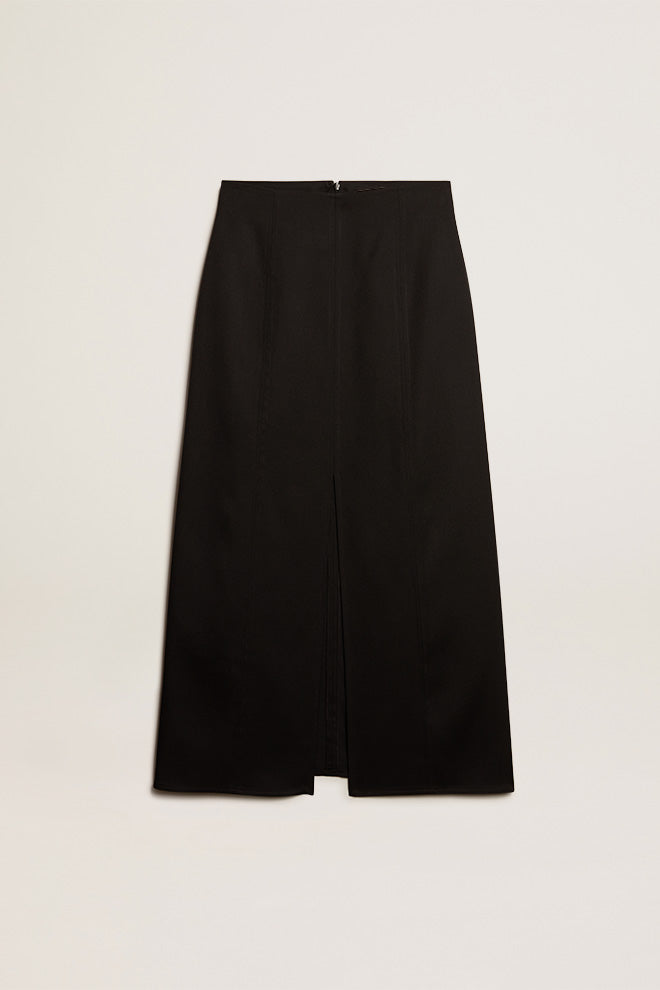 Lilibeth Wool Gabardine Black Maxi Skirt