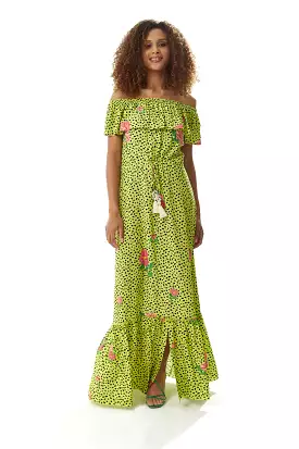 Liquorish Animal And Floral Print Off Shoulder Maxi Dress