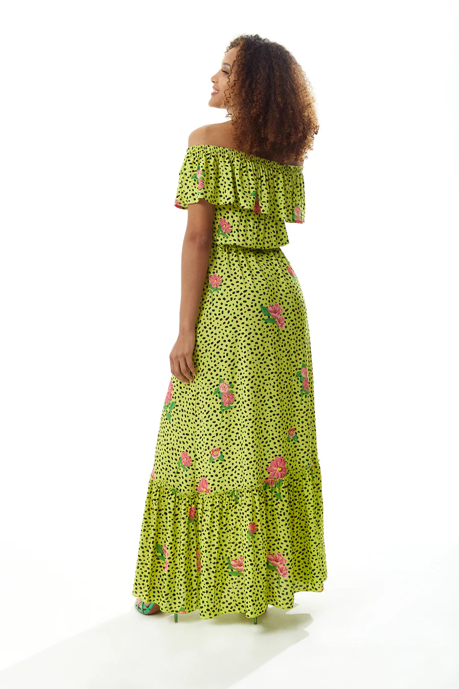 Liquorish Animal And Floral Print Off Shoulder Maxi Dress