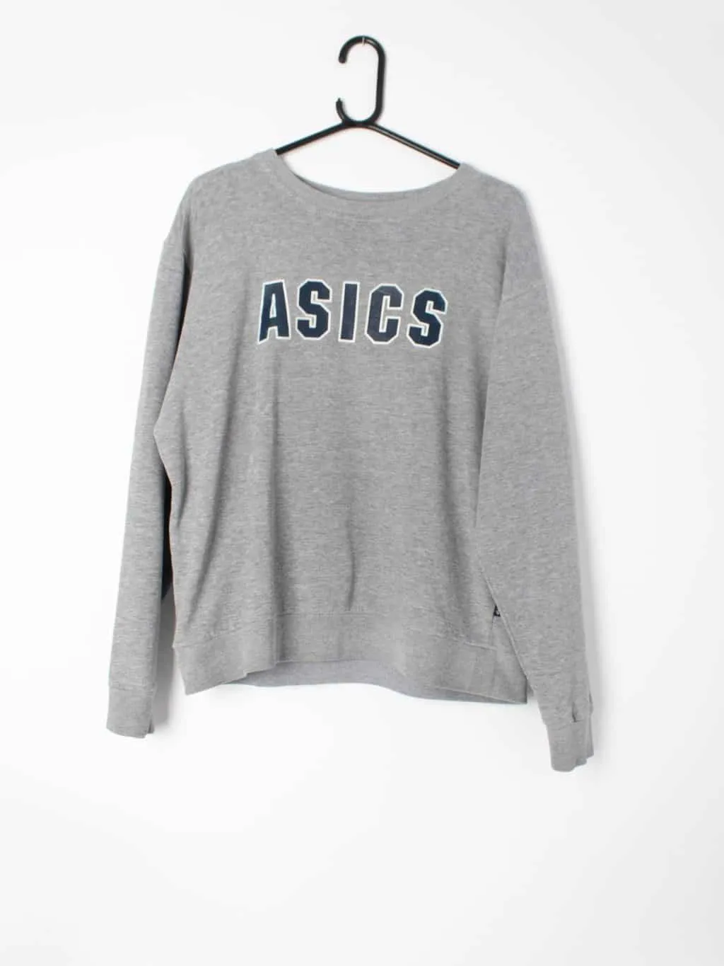 Mens grey Asics sweatshirt with spell out logo in blue – M